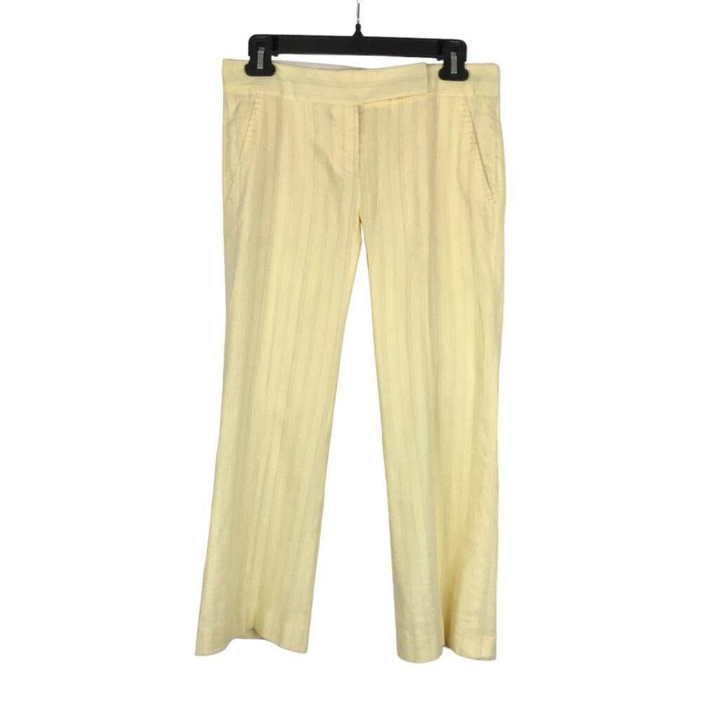 Elie Tahari Linen Blend Capris Straight Leg Yellow Pinstriped Mid-rise 2